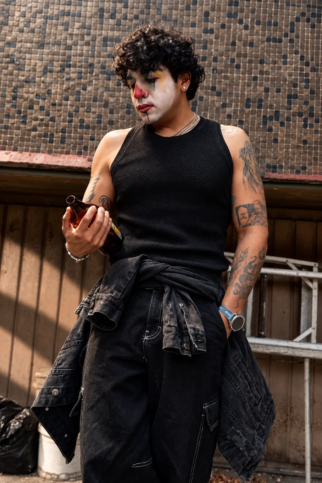 Juan con maquillaje de payaso en la calle